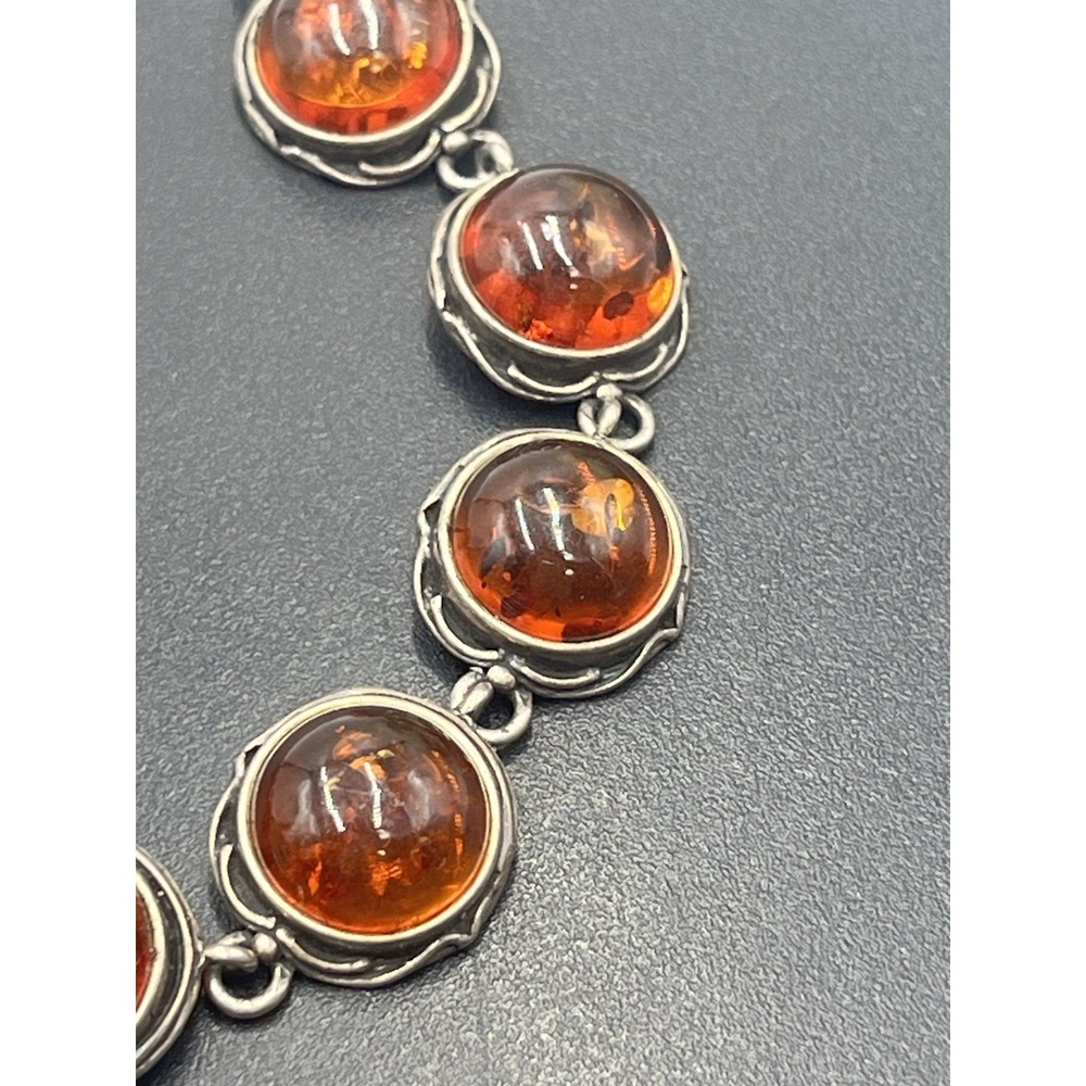 Vintage Sterling 925 Genuine Baltic Amber‎ Bezel Cabochon Setting Link Bracelet - Picture 5 of 13